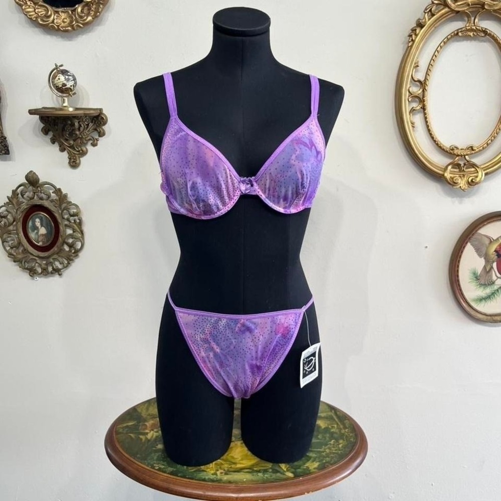 Vintage Planet Lingerie Purple Glitter Tropical Mesh Set 36B/M